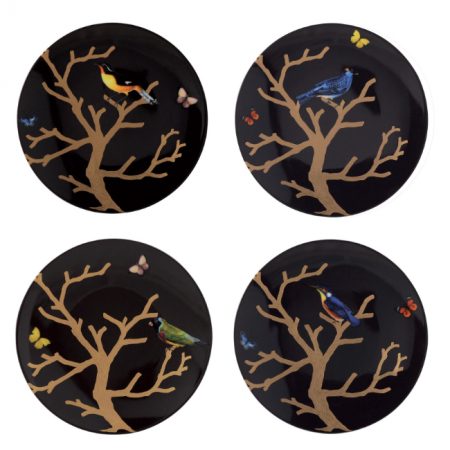 Coffret de 4 assiettes dessert Ébène Aux oiseaux