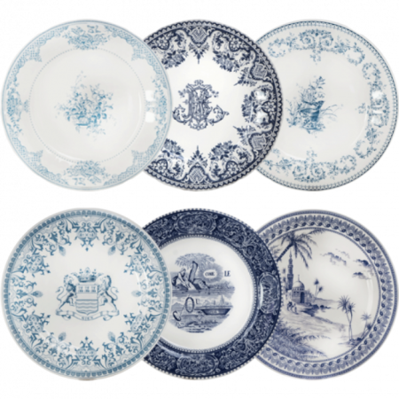 Coffret 6 assiettes plates Les Dépareillées Bleu