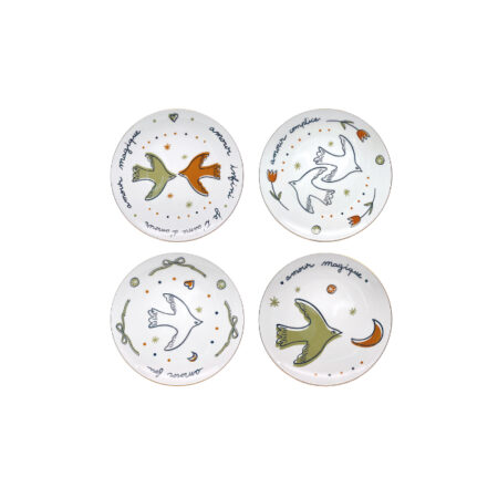 Set de 4 assiettes dessert Oiseaux Amour